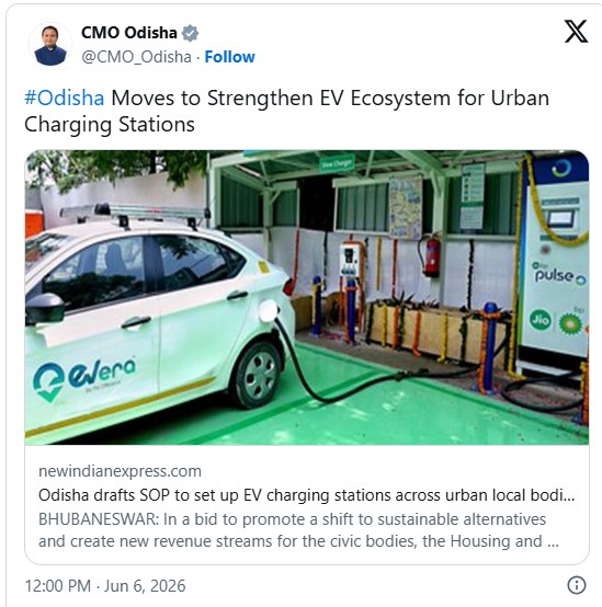 Odisha to Set Up EV Charging Stations Across Urban Areas; SOP Issued